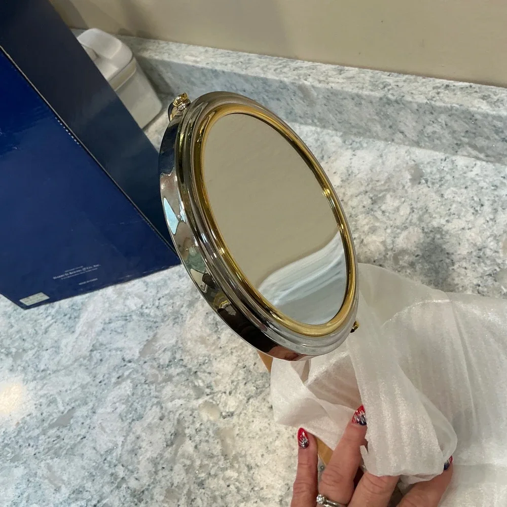 Kingsley Vanity Mirror M-73 5 Inch Silver Gold Dual Sided Magnifying Pedestal
